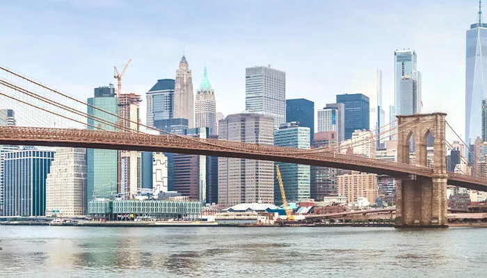 Amazing panorama view of New York city and Brooklyn bridge