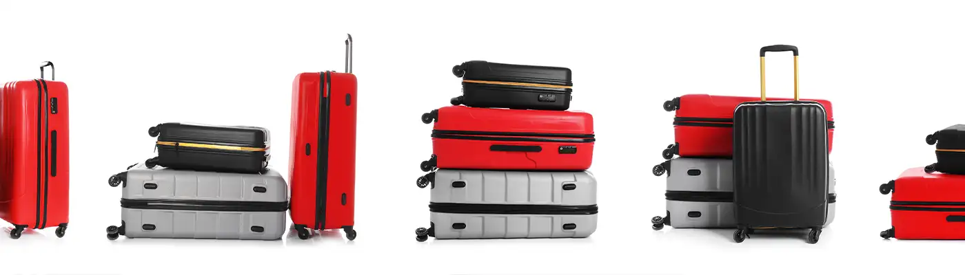 Set of different suitcases on white background. Banner design