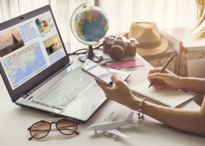 woman booking travel.